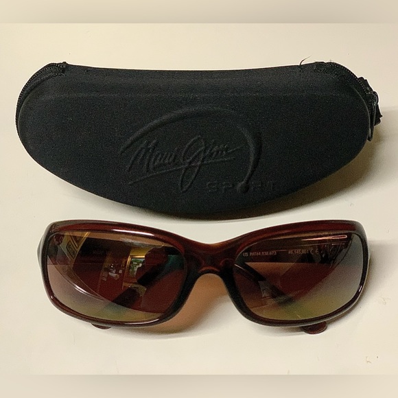 1990s Vintage Unisex Adult MAUI JIM Polished Sepia Brown Sunglasses w/ Zip Case - Picture 5 of 16